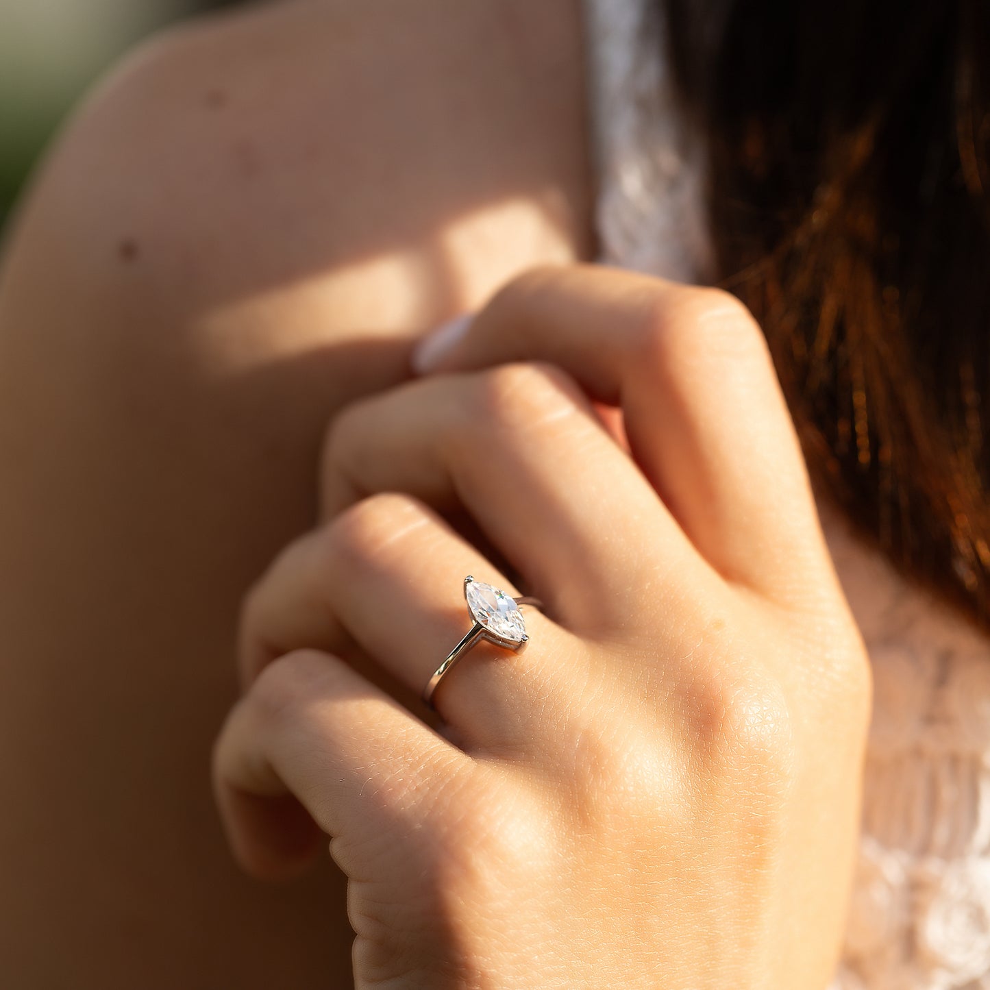 Women Unique 925 Sterling Silver Marquise Cut Solitaire CZ Engagement Ring