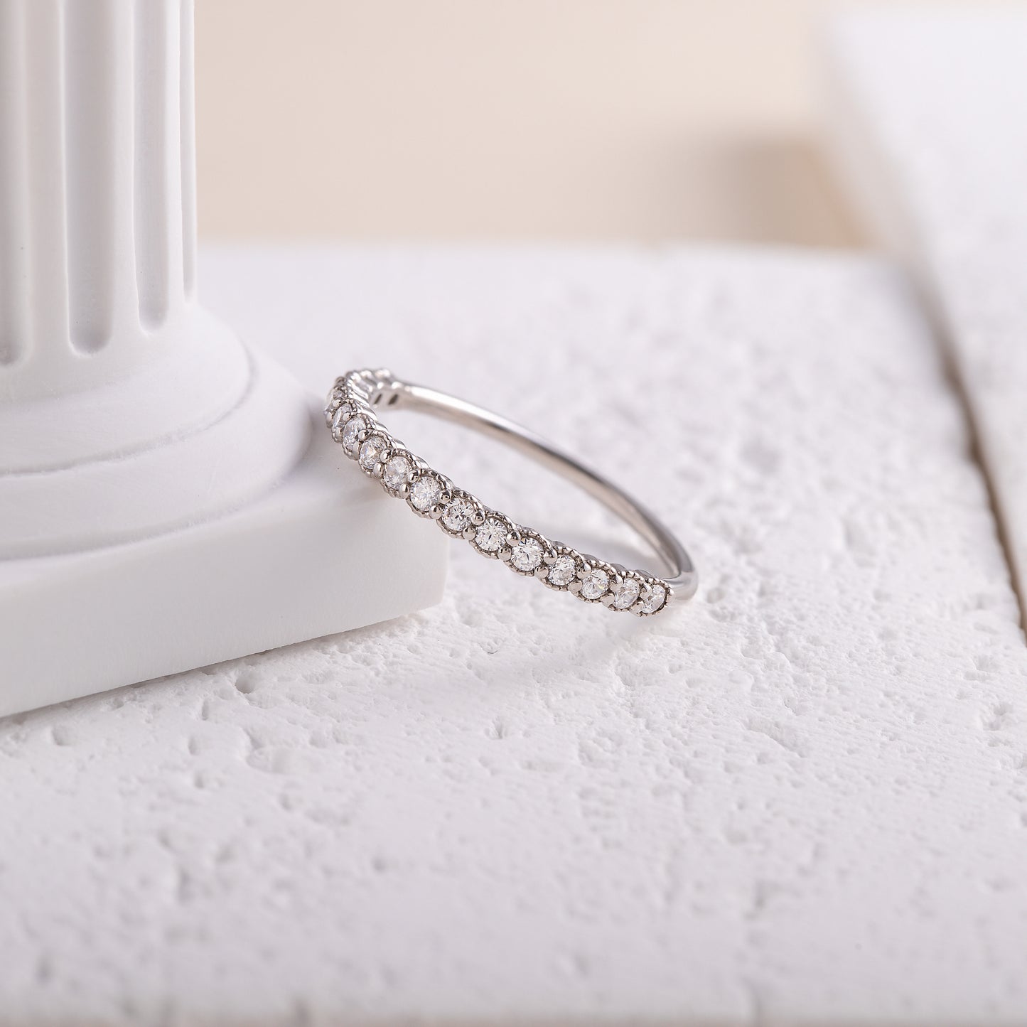 Women Minimalist Elegant 925 Sterling Silver Half Eternity CZ Wedding Band
