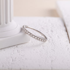Women Minimalist Elegant 925 Sterling Silver Half Eternity CZ Wedding Band