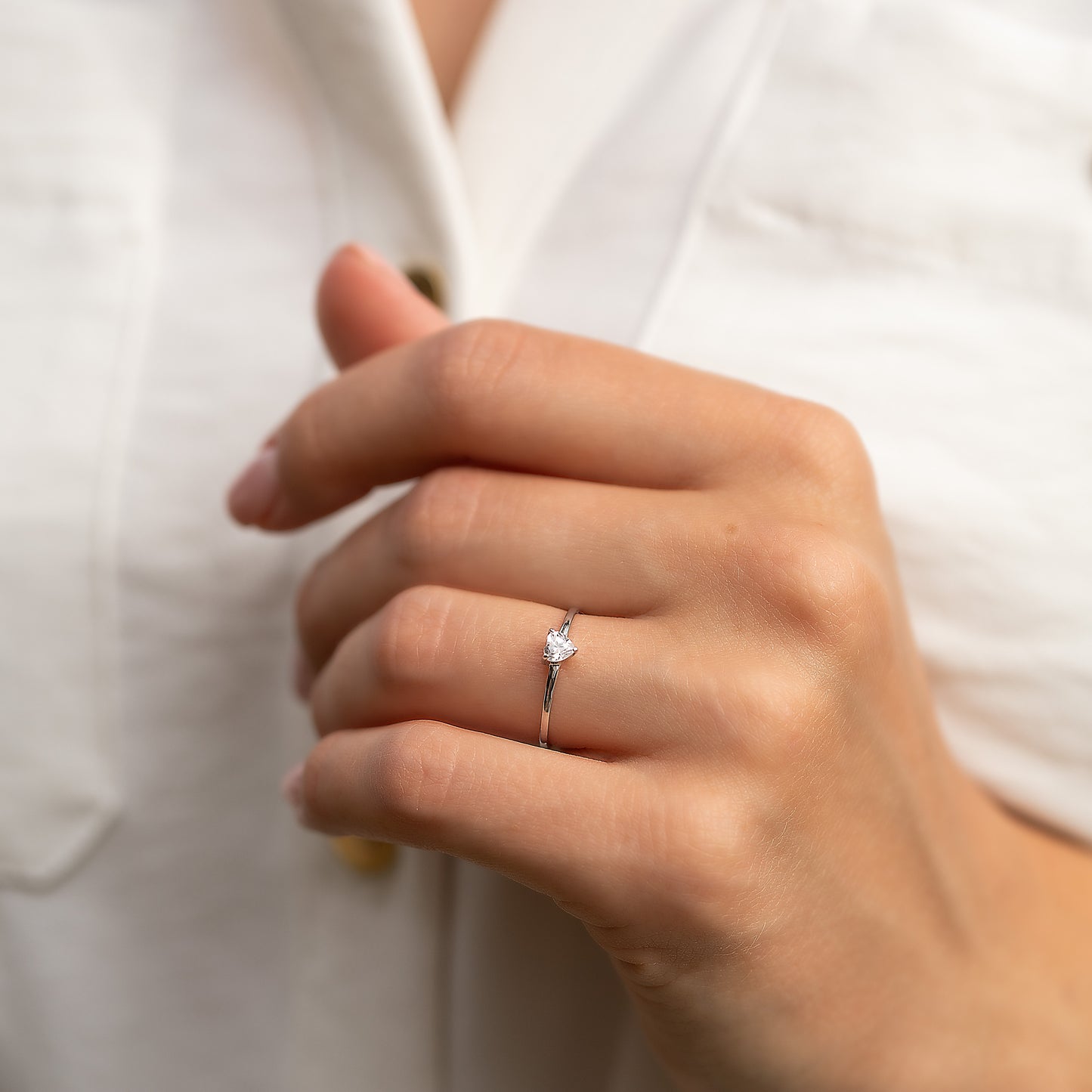 Dainty & Elegant 925 Sterling Silver Heart CZ Promise Ring for Her