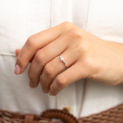 Dainty 925 Sterling Silver White Pearl & CZ Promise Ring for Her