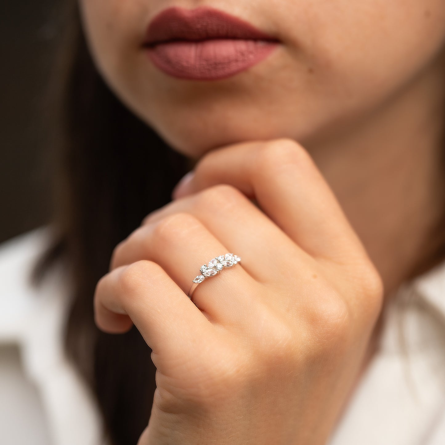 Unique Dainty Women 925 Sterling Silver Marquise CZ Promise Ring for Her