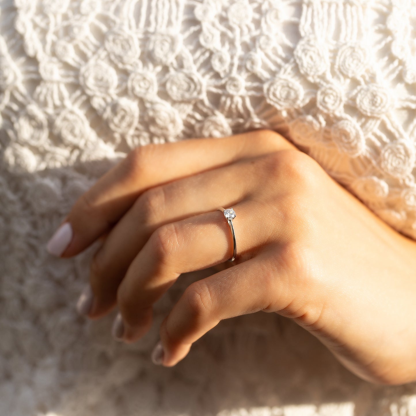 Minimalist Delicate 925 Sterling Silver Solitaire Cubic Zirconia Promise Ring for Her