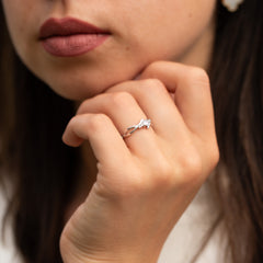Dainty 18k White Gold Diamond Twisted Engagement Ring