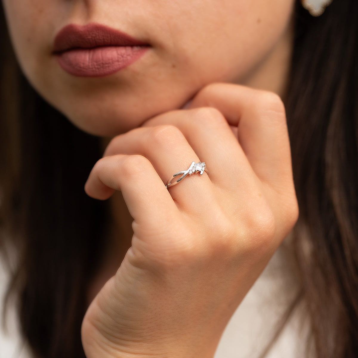 Serena White Gold Moissanite Twist Ring