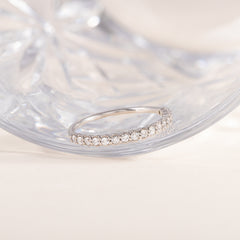 Women Minimalist Elegant 925 Sterling Silver Half Eternity CZ Wedding Band