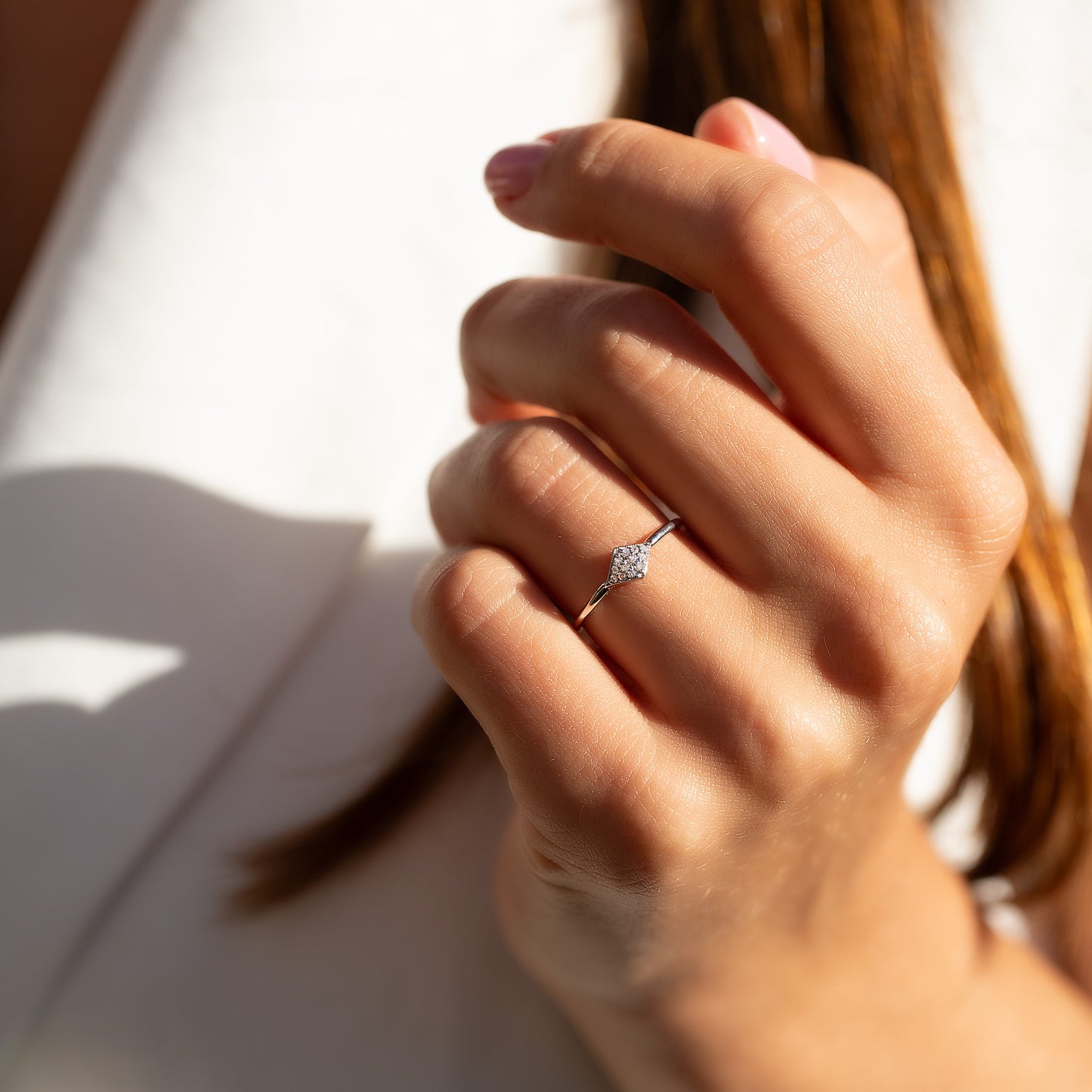 Unique Minimalist 925 Sterling Silver CZ Geometric Promise Ring for Her