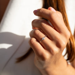 Unique Minimalist 925 Sterling Silver CZ Geometric Promise Ring for Her