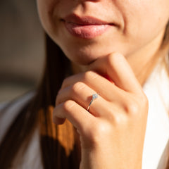 Unique Minimalist 925 Sterling Silver CZ Geometric Promise Ring for Her