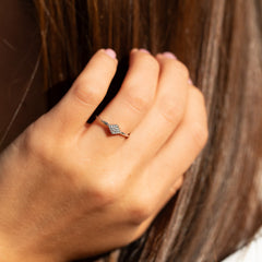 Unique Minimalist 925 Sterling Silver CZ Geometric Promise Ring for Her