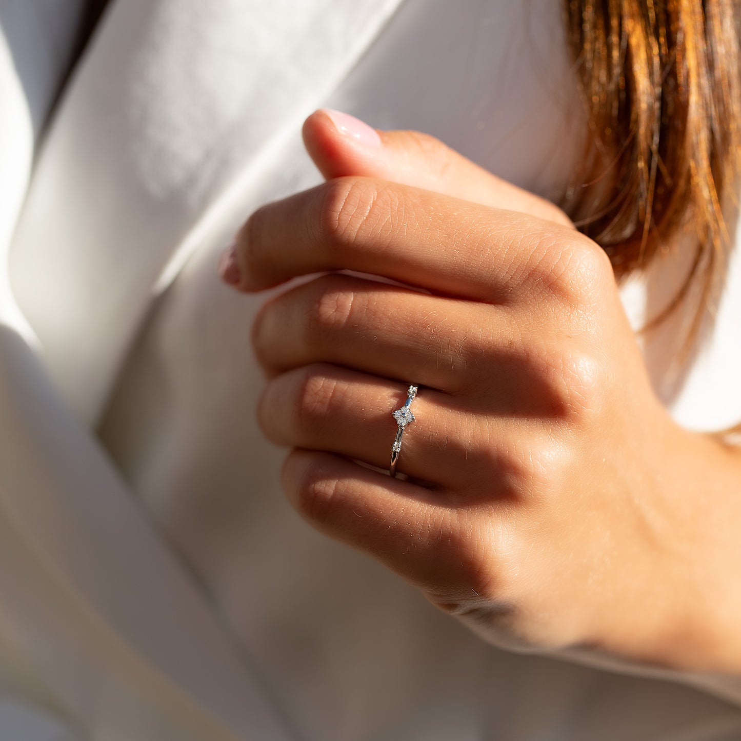 Unique Minimalist & Delicate 925 Sterling Silver CZ Floral Promise Ring for Her