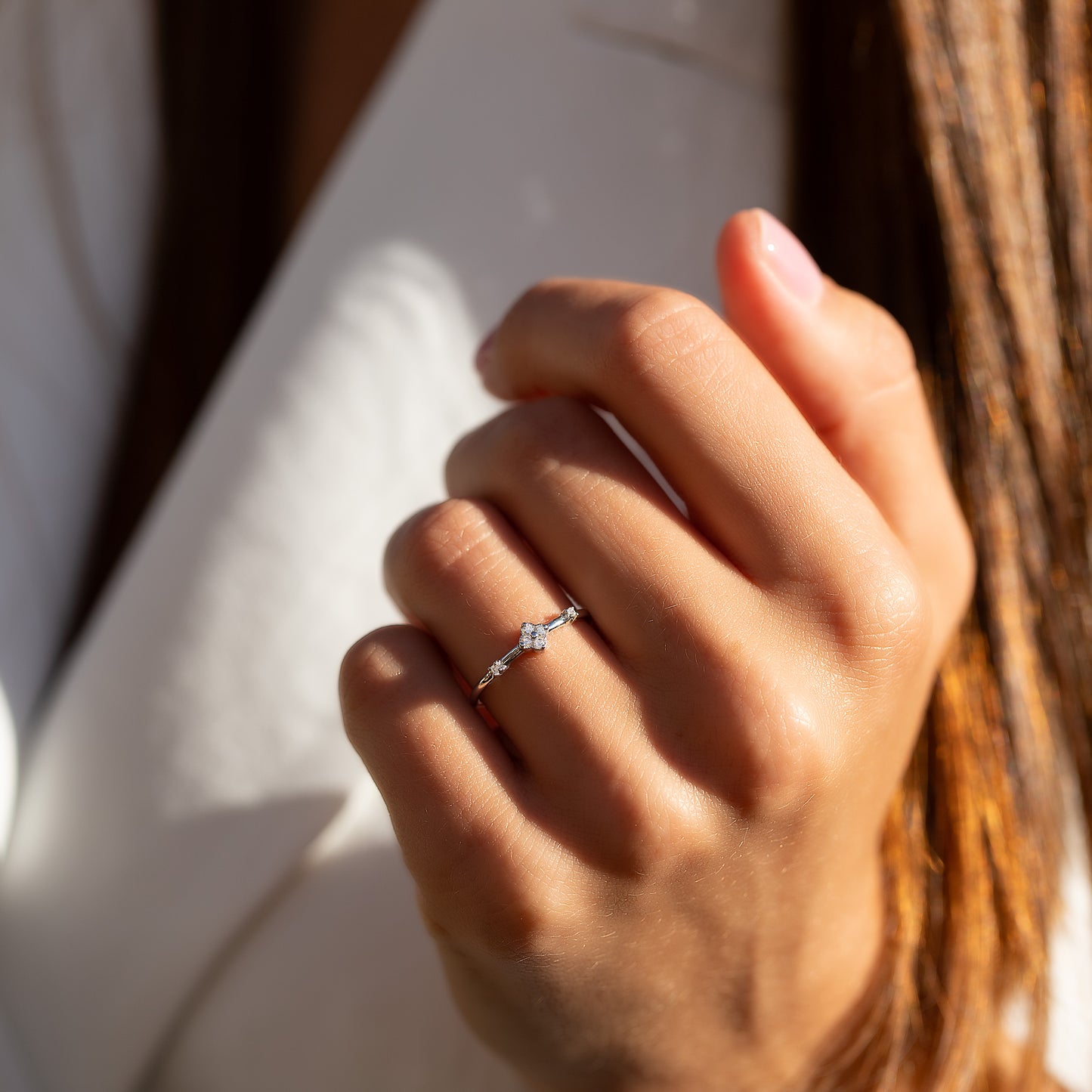 Unique Minimalist & Delicate 925 Sterling Silver CZ Floral Promise Ring for Her