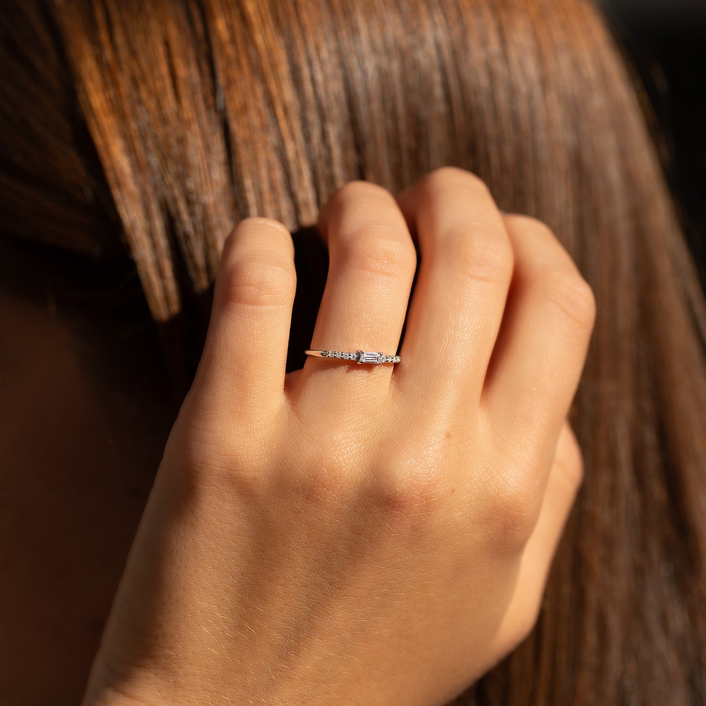 Dainty Elegant 925 Sterling Silver Baguette Cut CZ Engagement Ring