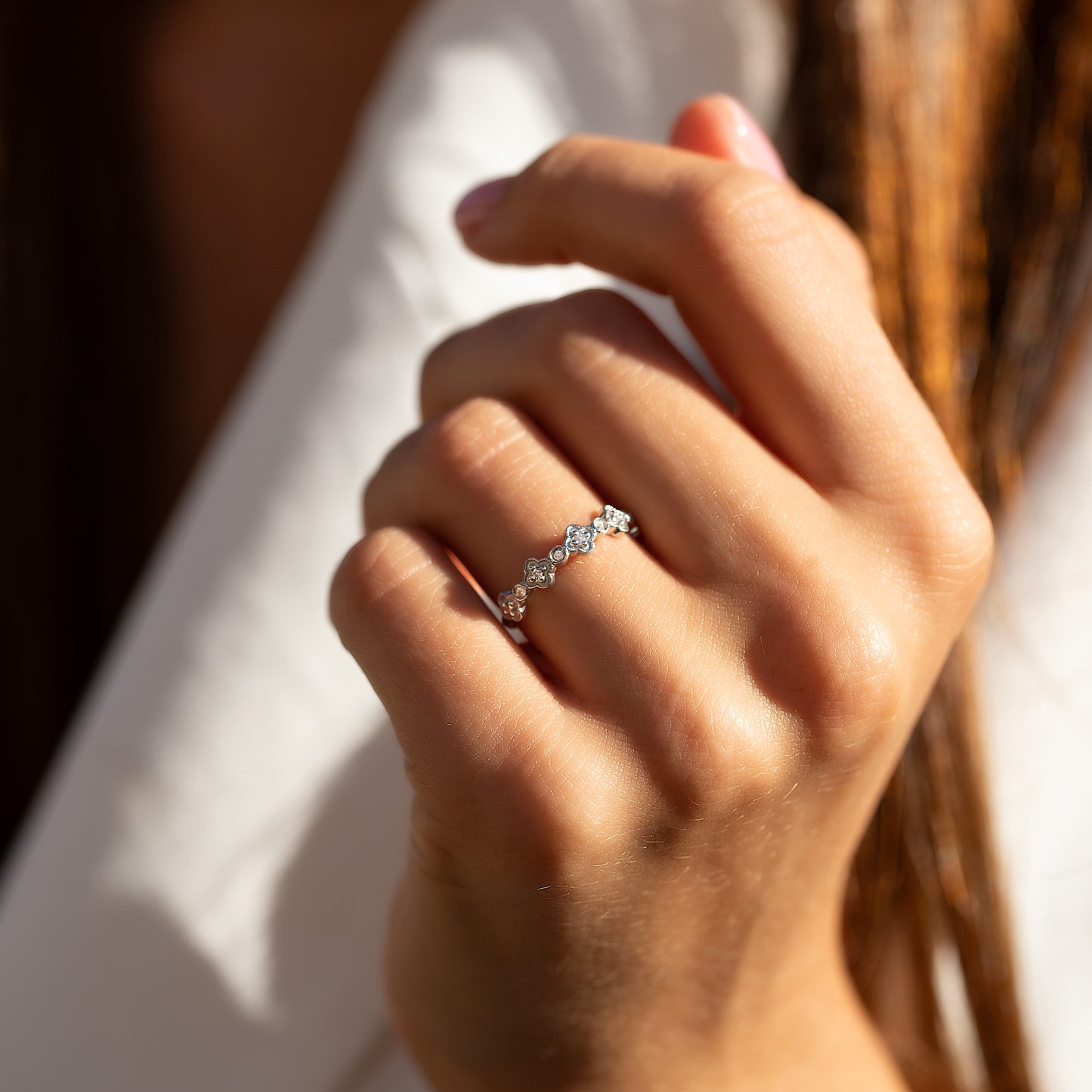 Unique Vintage Style Art Deco 925 Sterling Silver Half Eternity CZ Wedding Band for Her