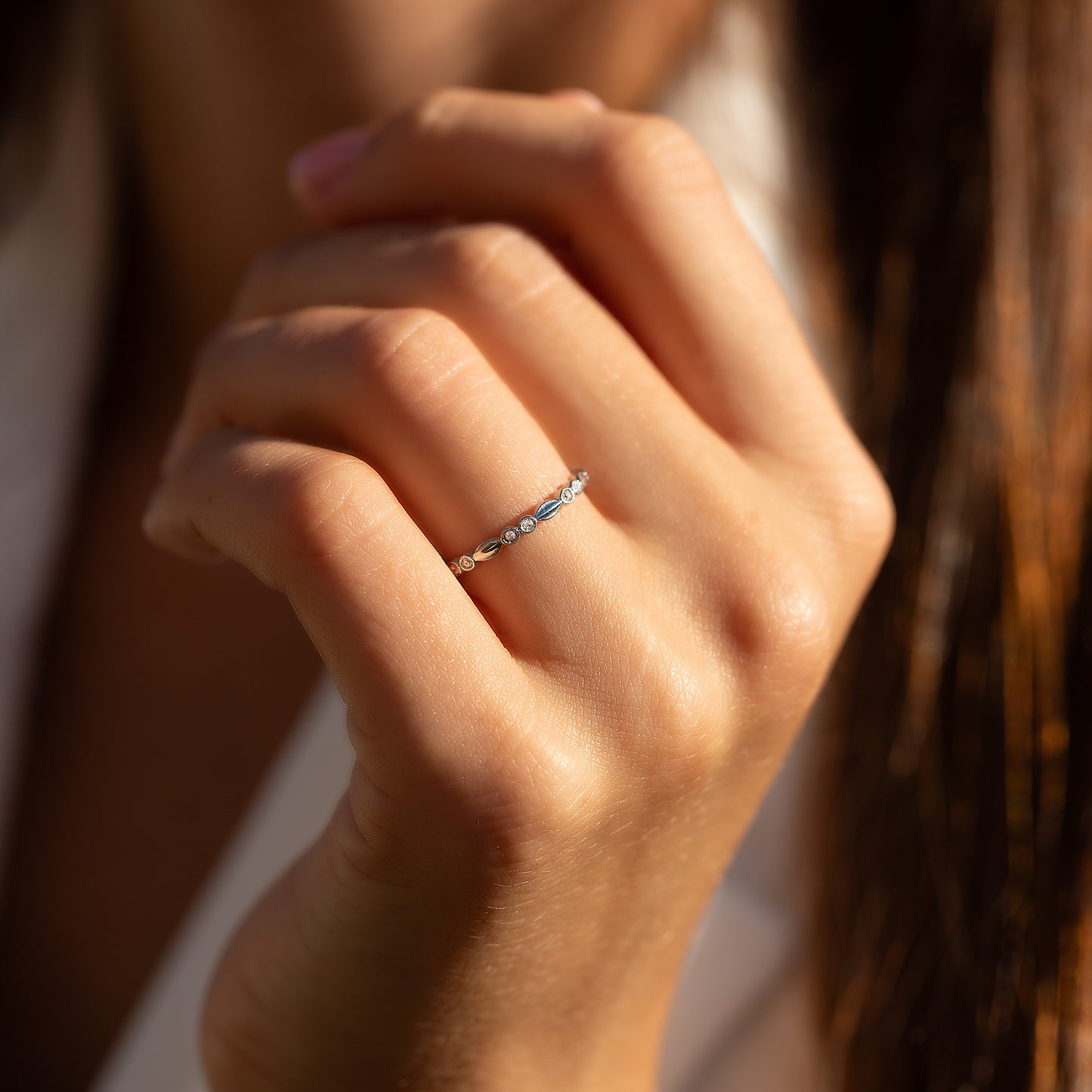 Women Minimalist Delicate 925 Sterling Silver CZ Promise Ring or Stacking Ring
