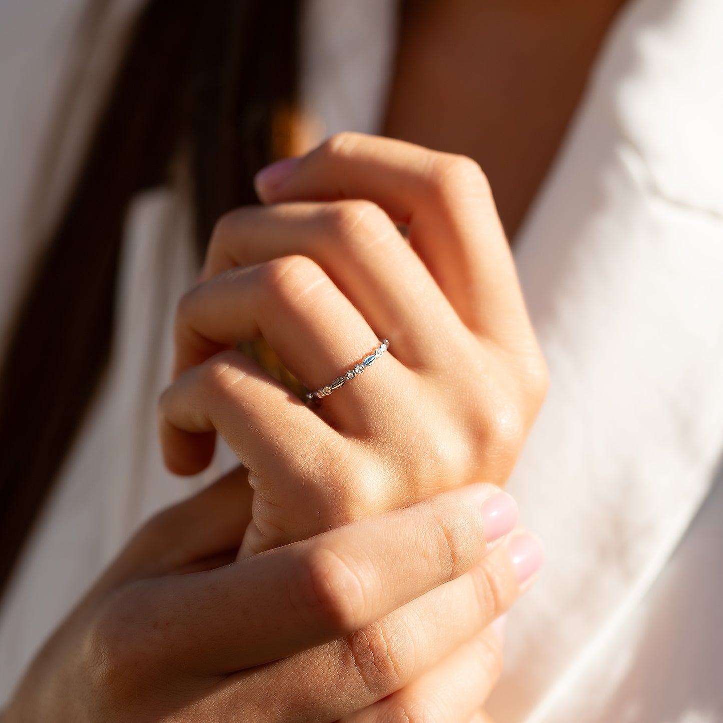 Women Minimalist Delicate 925 Sterling Silver CZ Promise Ring or Stacking Ring