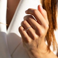 Minimalist Dainty 925 Sterling Silver CZ Chevron Wedding Band