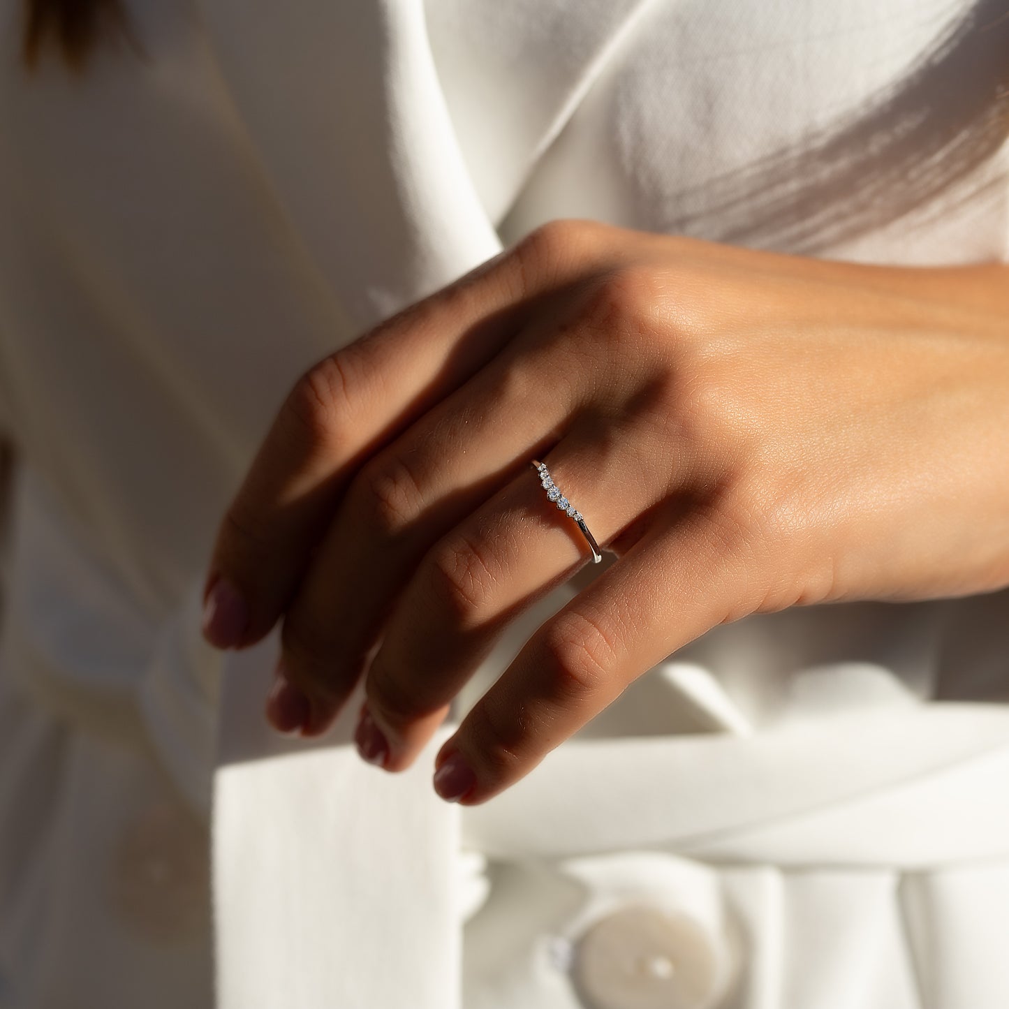 Minimalist Dainty 925 Sterling Silver CZ Chevron Wedding Band