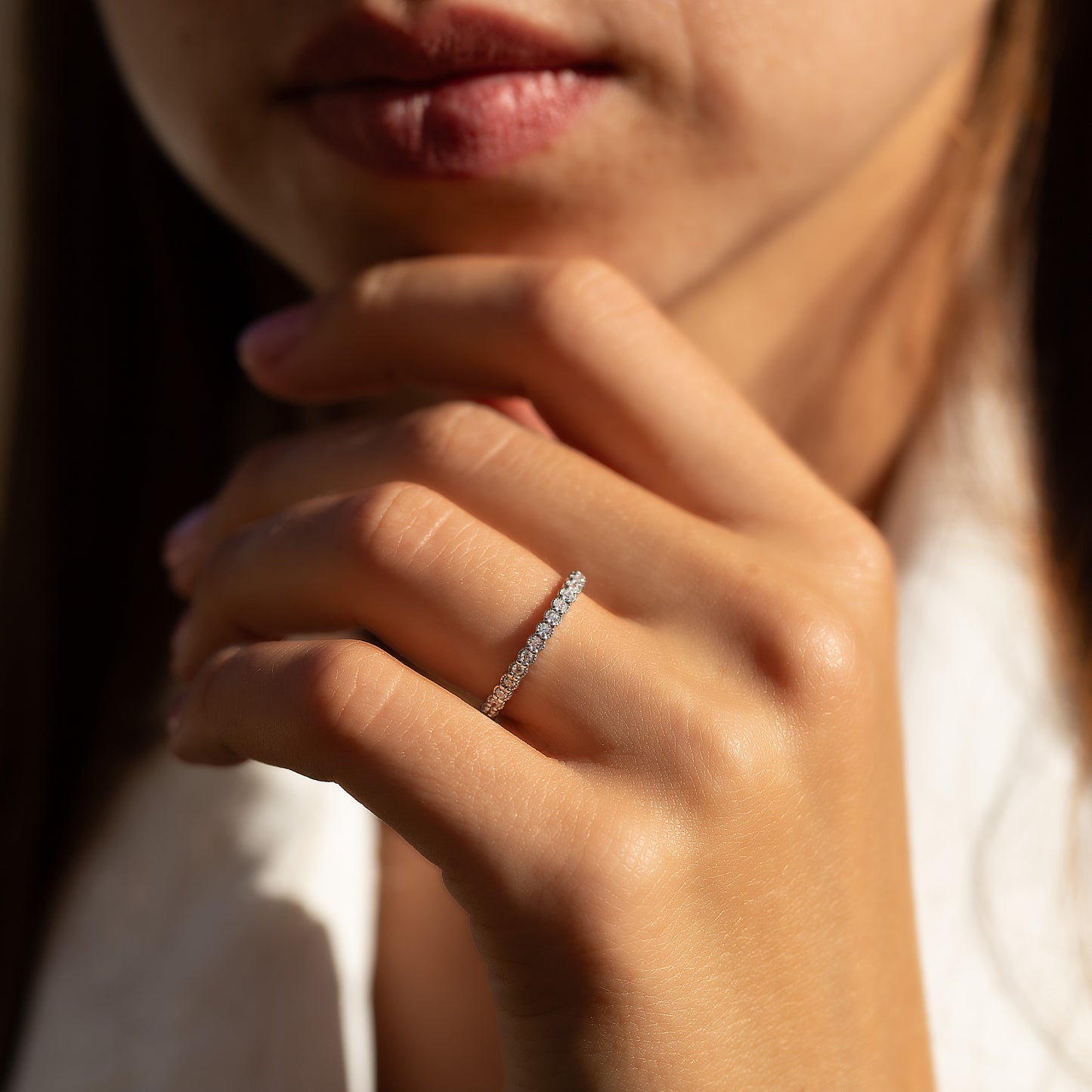 Women Minimalist Elegant 925 Sterling Silver Half Eternity CZ Wedding Band