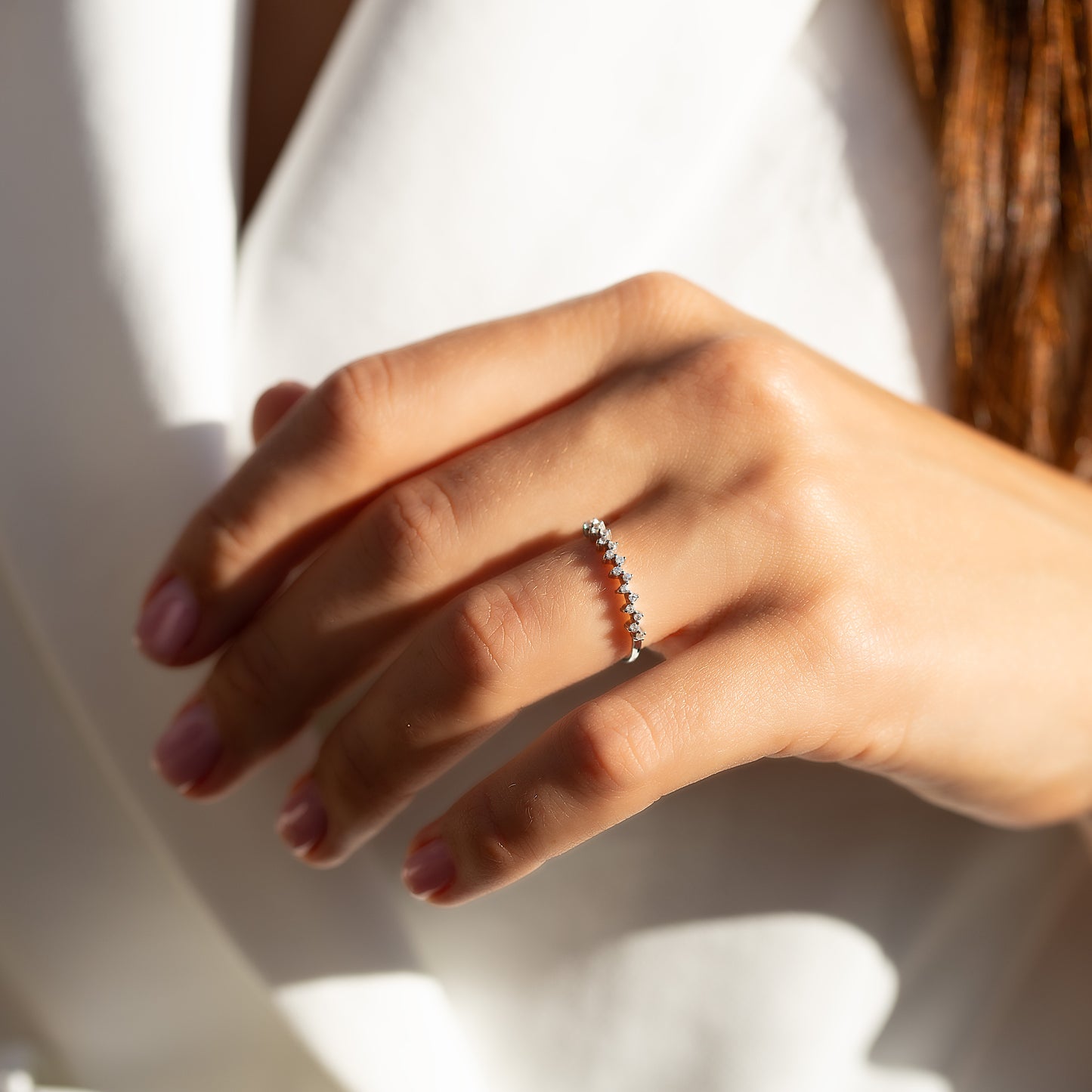 Women Dainty Minimalist 925 Sterling Silver CZ Cluster Wedding Stacking Band