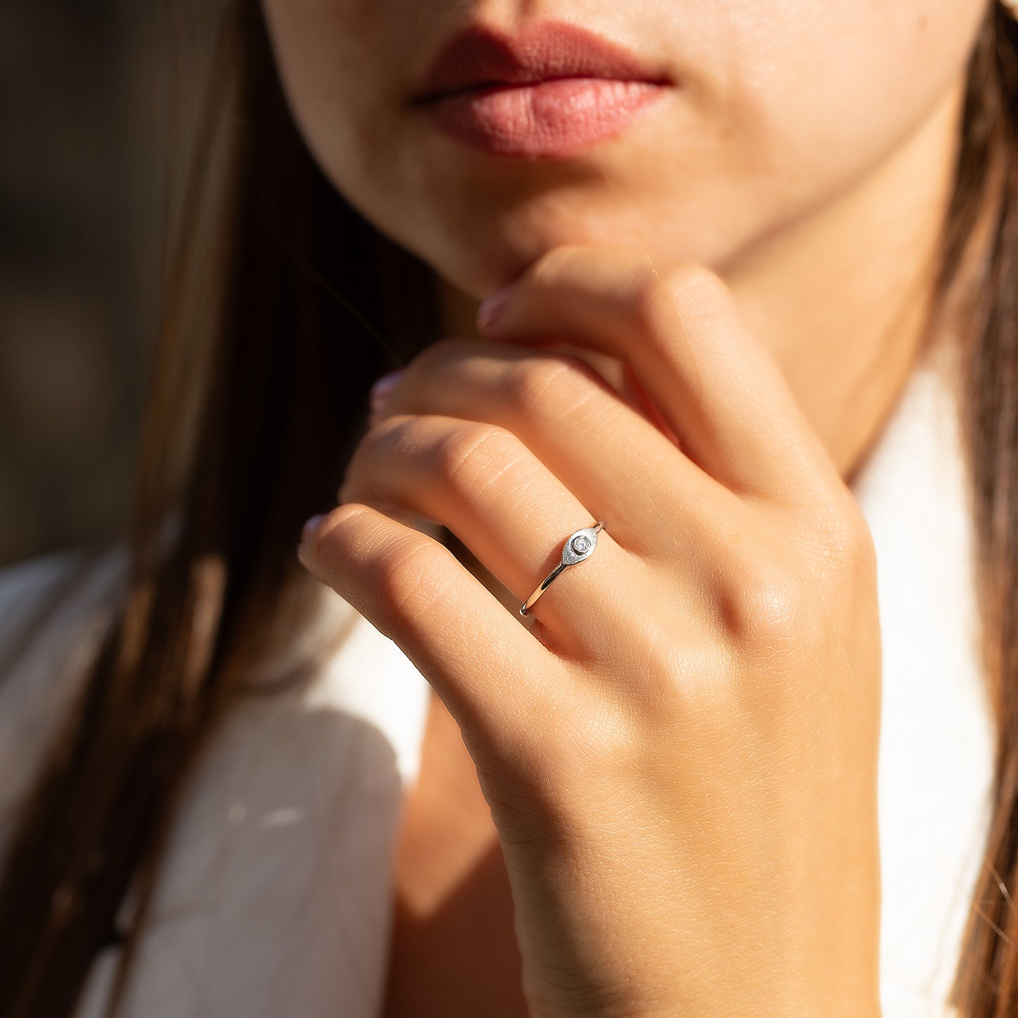 Dainty Minimalist 925 Sterling Silver Solitaire Bezel Set CZ Promise Ring for Her
