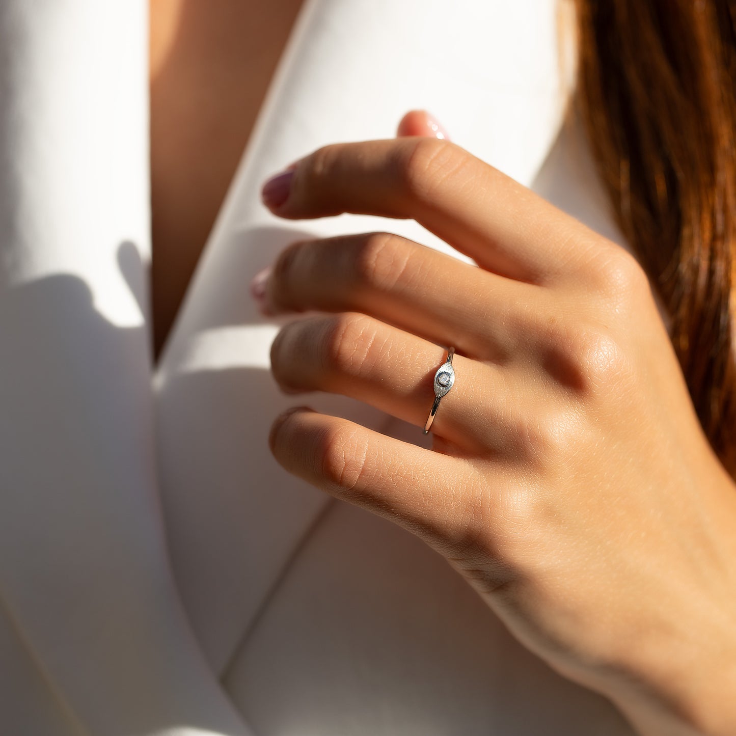 Dainty Minimalist 925 Sterling Silver Solitaire Bezel Set CZ Promise Ring for Her