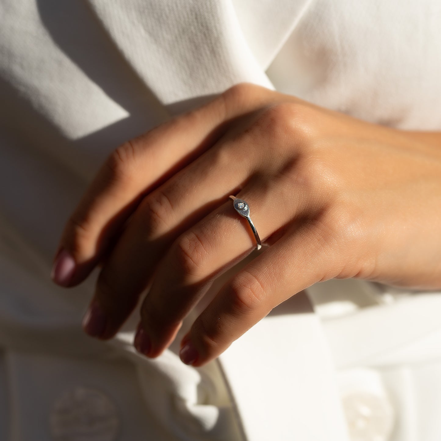 Dainty Minimalist 925 Sterling Silver Solitaire Bezel Set CZ Promise Ring for Her