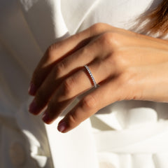 Women Minimalist Elegant 925 Sterling Silver Half Eternity CZ Wedding Band