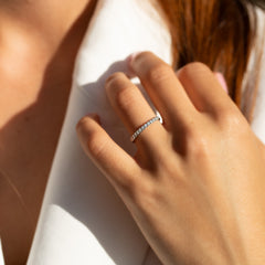 Women Minimalist Elegant 925 Sterling Silver Half Eternity CZ Wedding Band