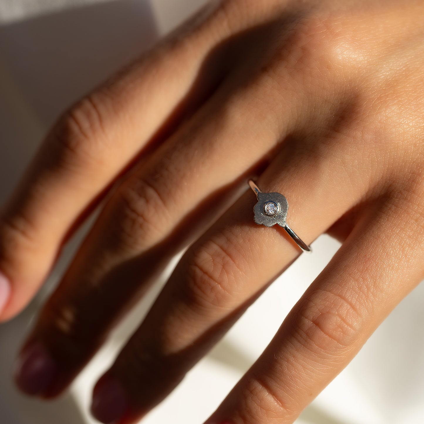 Women Dainty 925 Sterling Silver Protection Hamsa Hand Ring