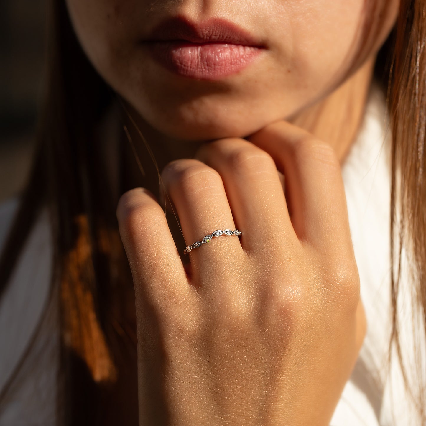 Women Dainty 925 Sterling Silver CZ Curved Stacking Wedding Band