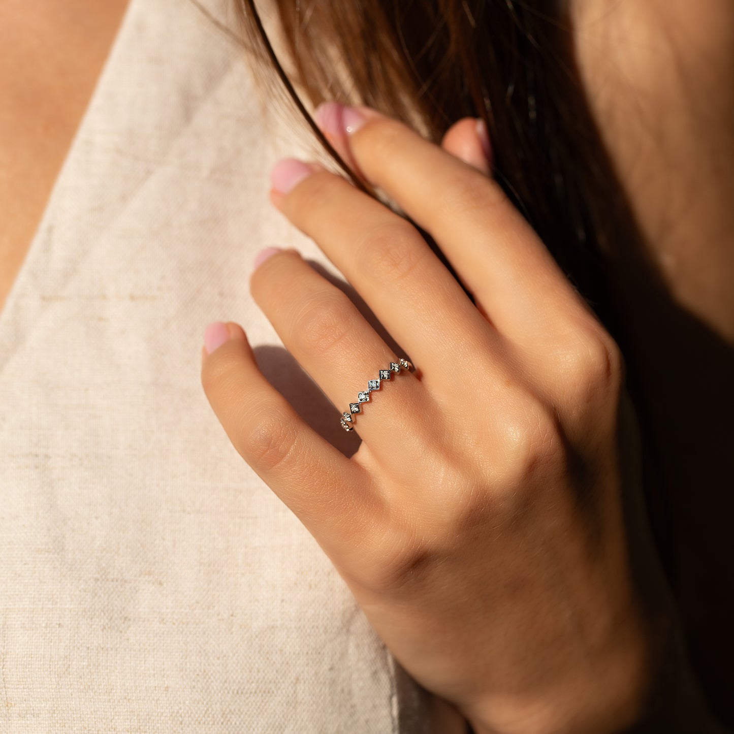 Women Minimalist 925 Sterling Silver Geometric CZ Wedding Band or Stacking Ring