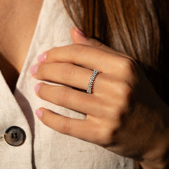 Women Unique 925 Sterling Silver Marquise & Round CZ Wedding Band