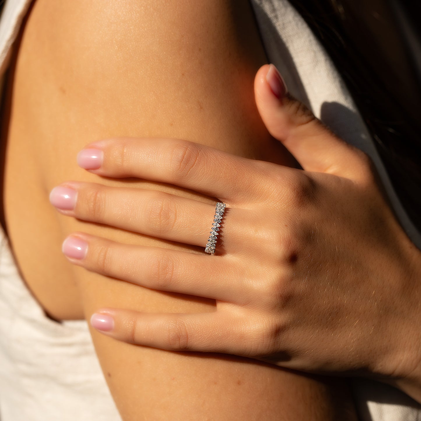 Women Unique 925 Sterling Silver Marquise & Round CZ Wedding Band