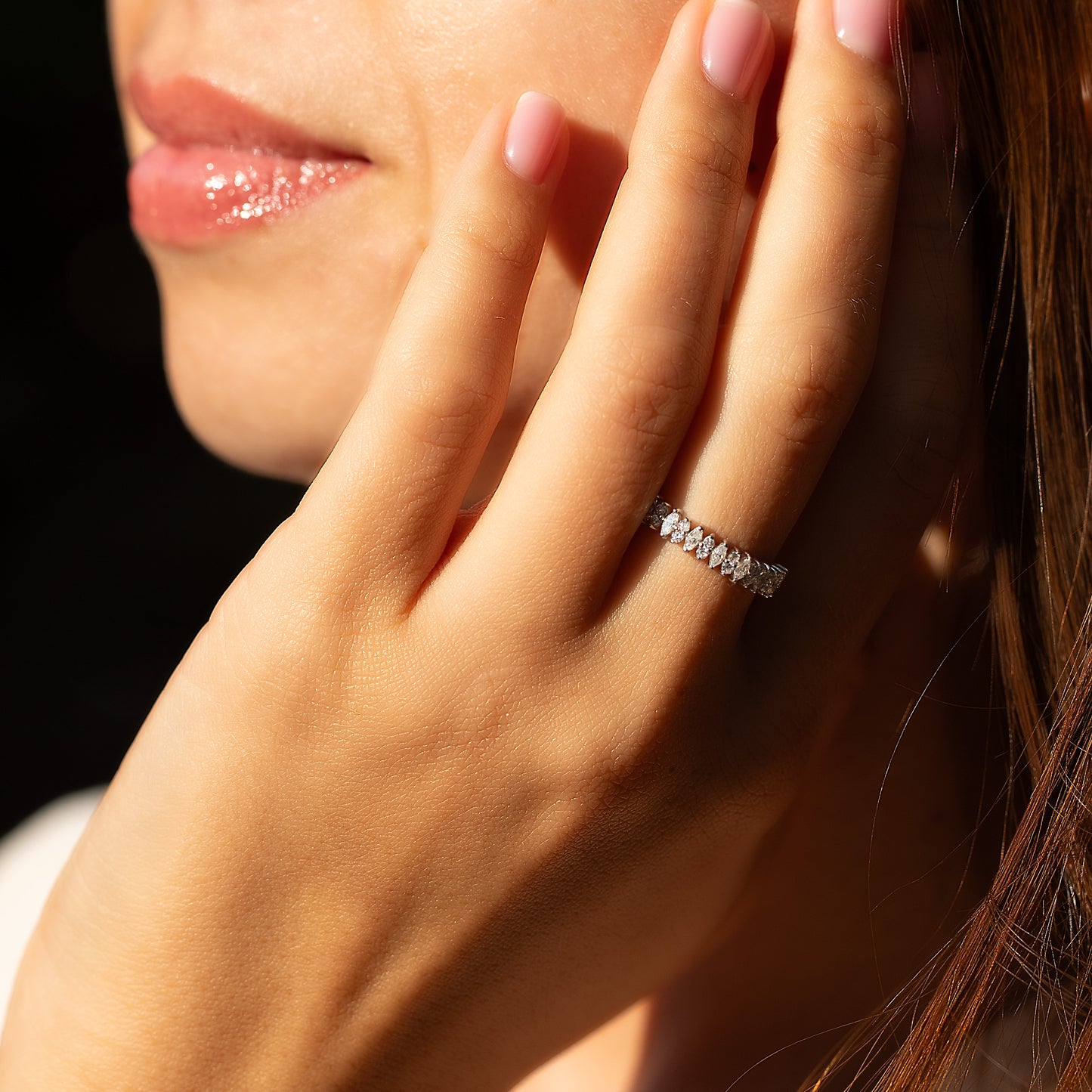 Women Unique 925 Sterling Silver Marquise & Round CZ Wedding Band