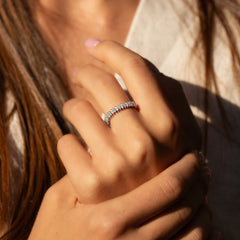 Women Unique 925 Sterling Silver Marquise & Round CZ Wedding Band