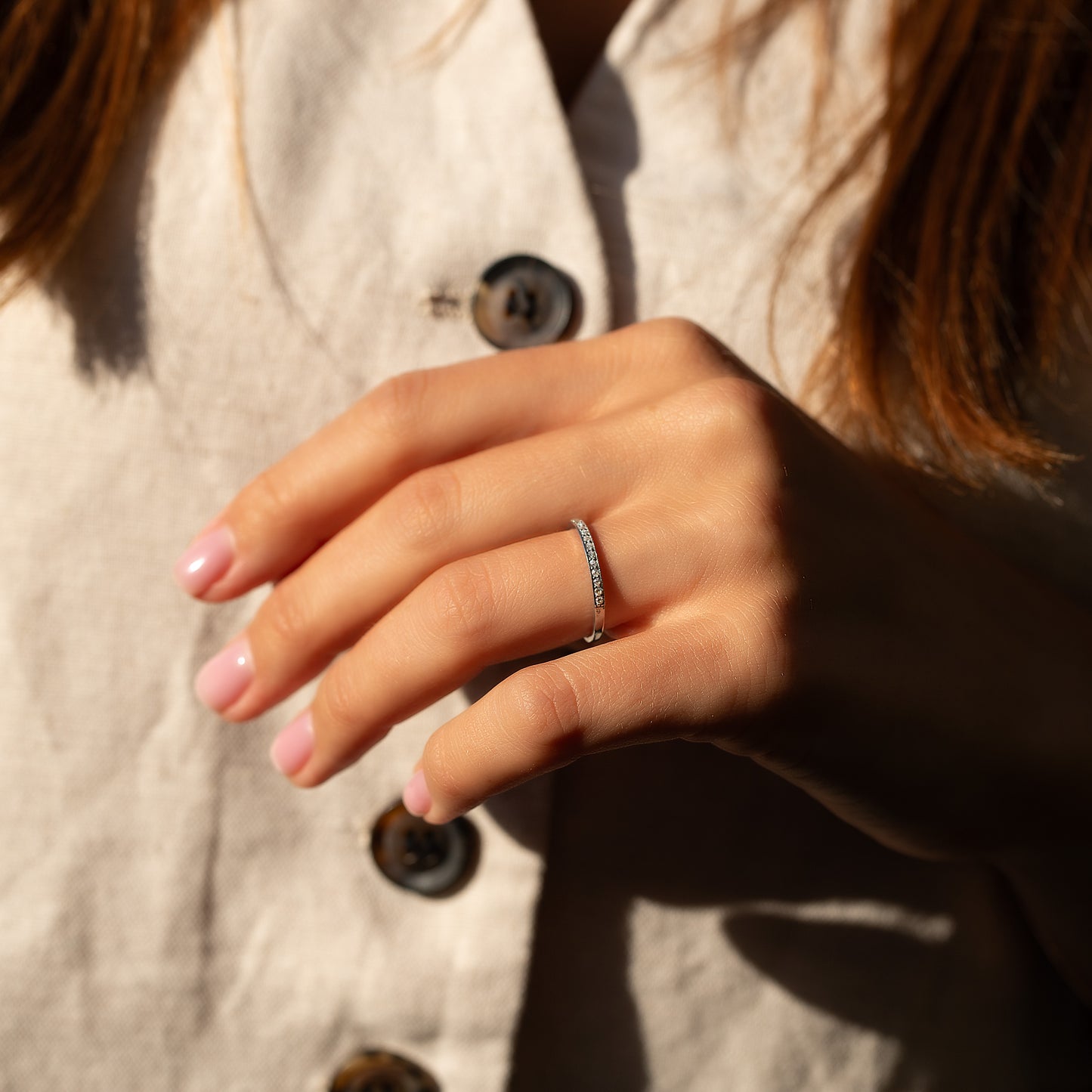 Women Dainty 925 Sterling Silver Half Eternity CZ Wedding Band