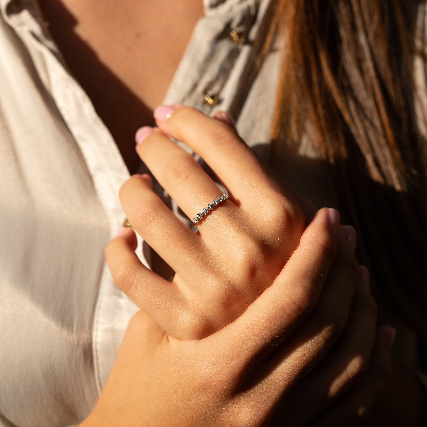 Women Unique 925 Sterling Silver CZ Heart Wedding Band