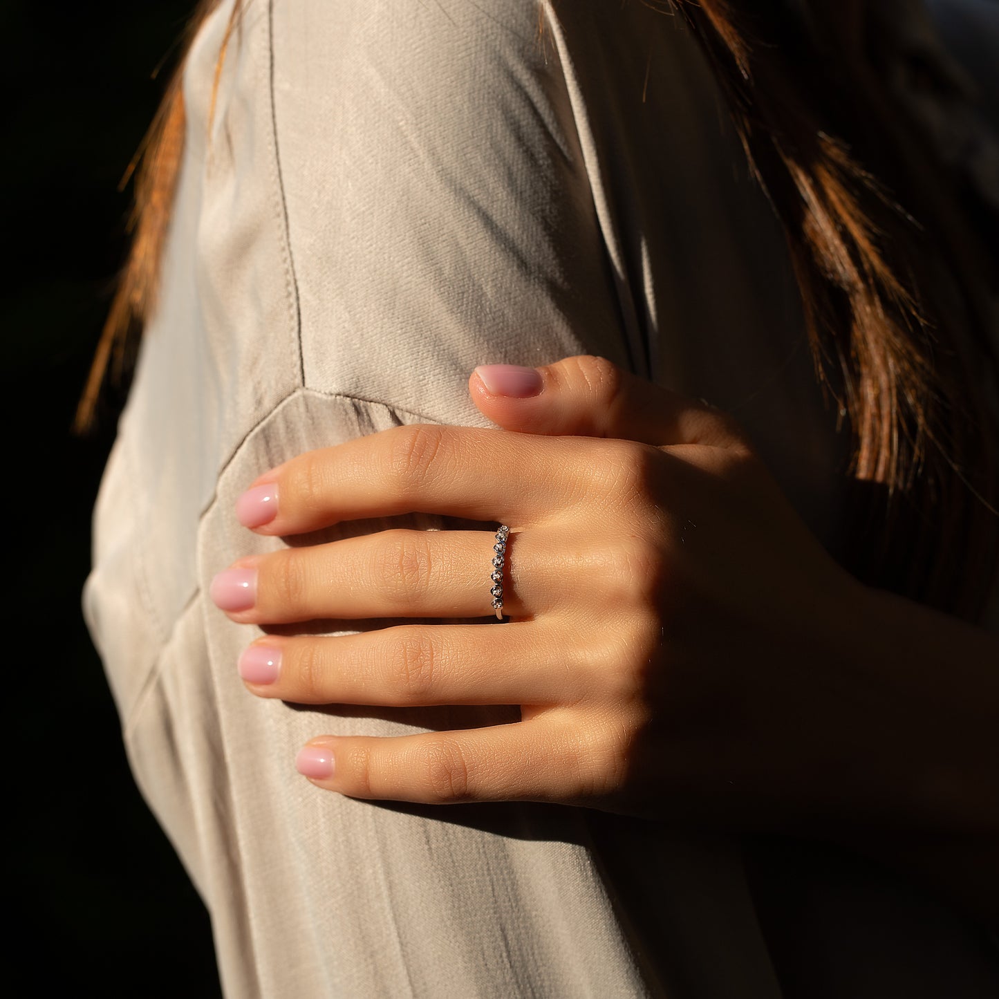 Women Unique 925 Sterling Silver CZ Heart Wedding Band