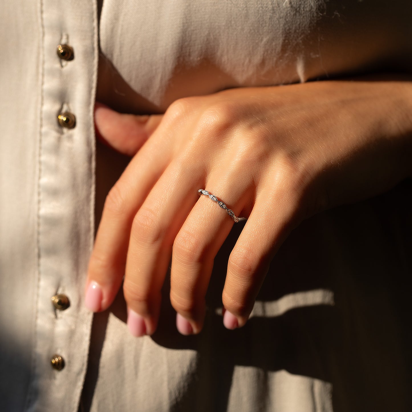 Women Dainty & Elegant 925 Sterling Silver Half Eternity CZ Wedding Band