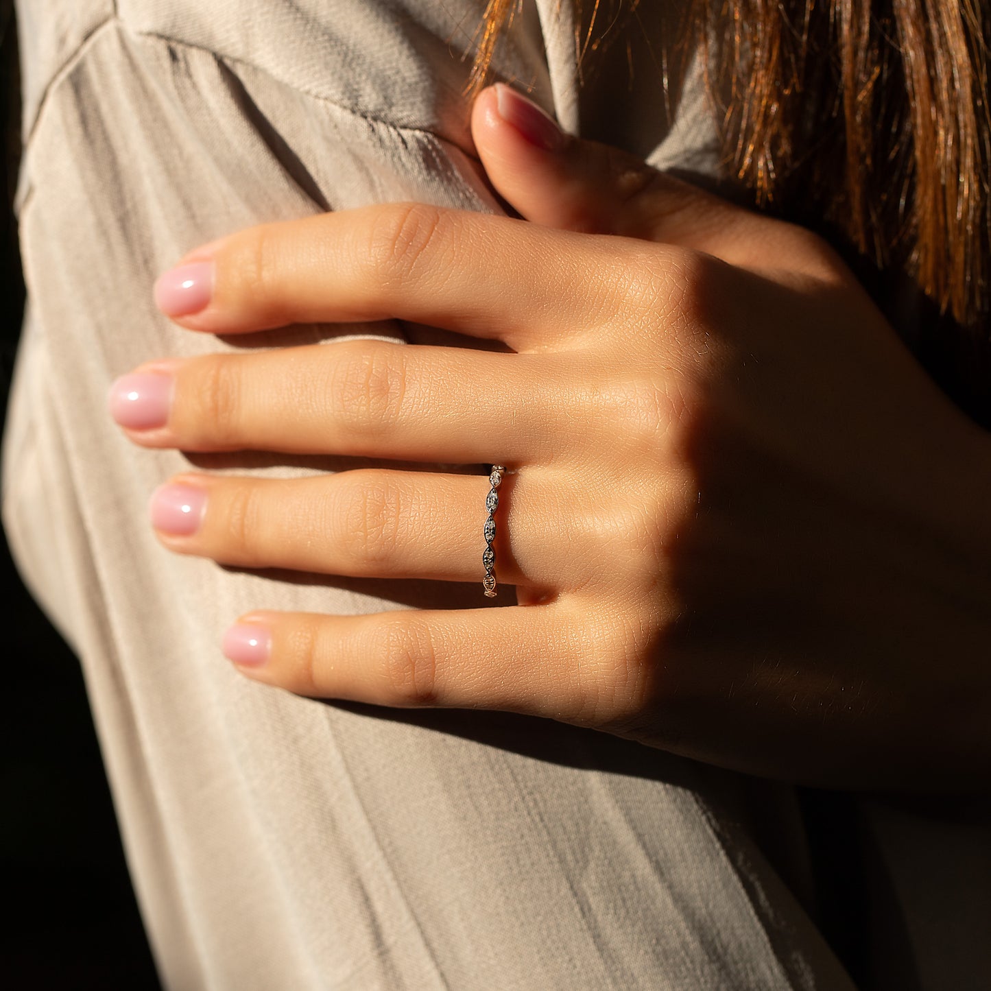 Women Dainty & Elegant 925 Sterling Silver Half Eternity CZ Wedding Band