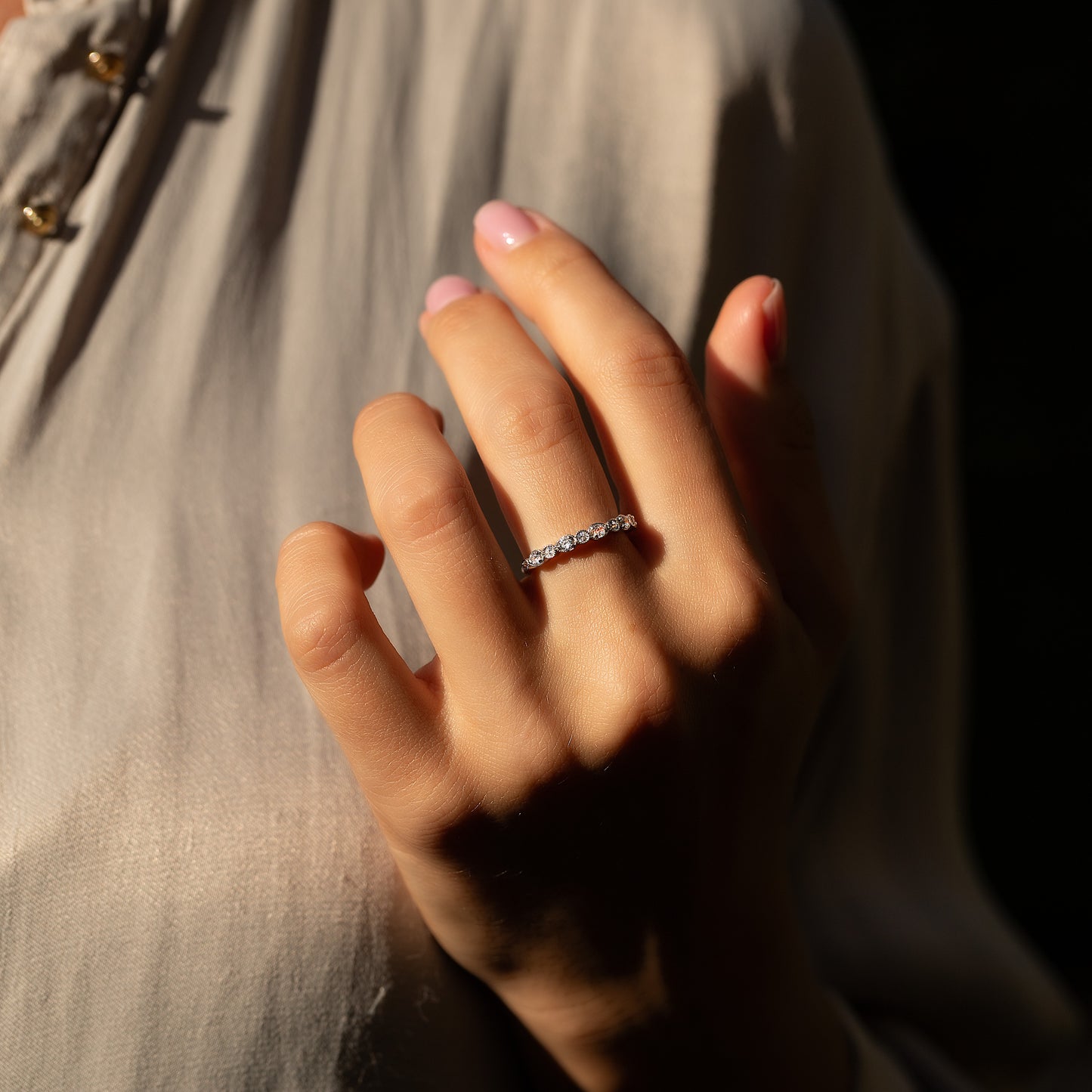 Women Unique 925 Sterling Silver Half Eternity CZ Wedding Band