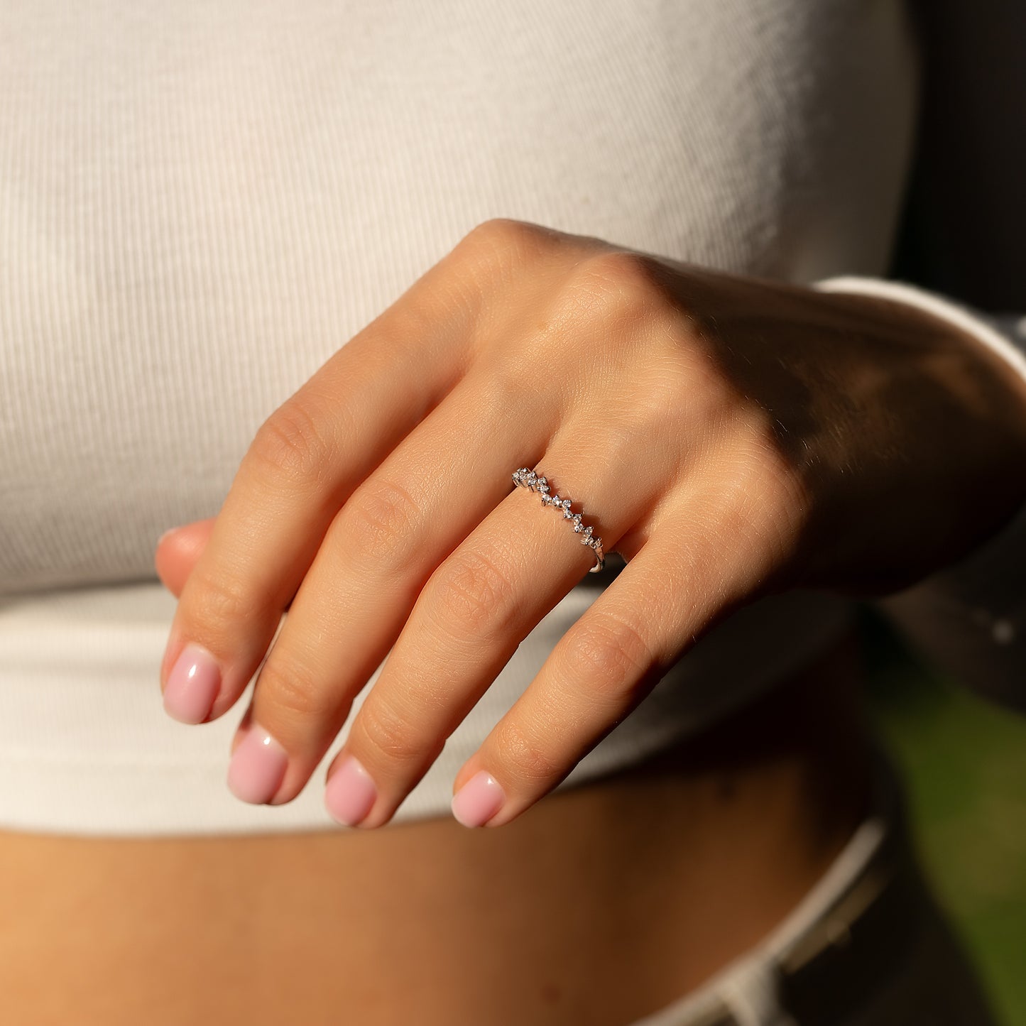 Women Minimalist Elegant 925 Sterling Silver CZ Cluster Wedding Band