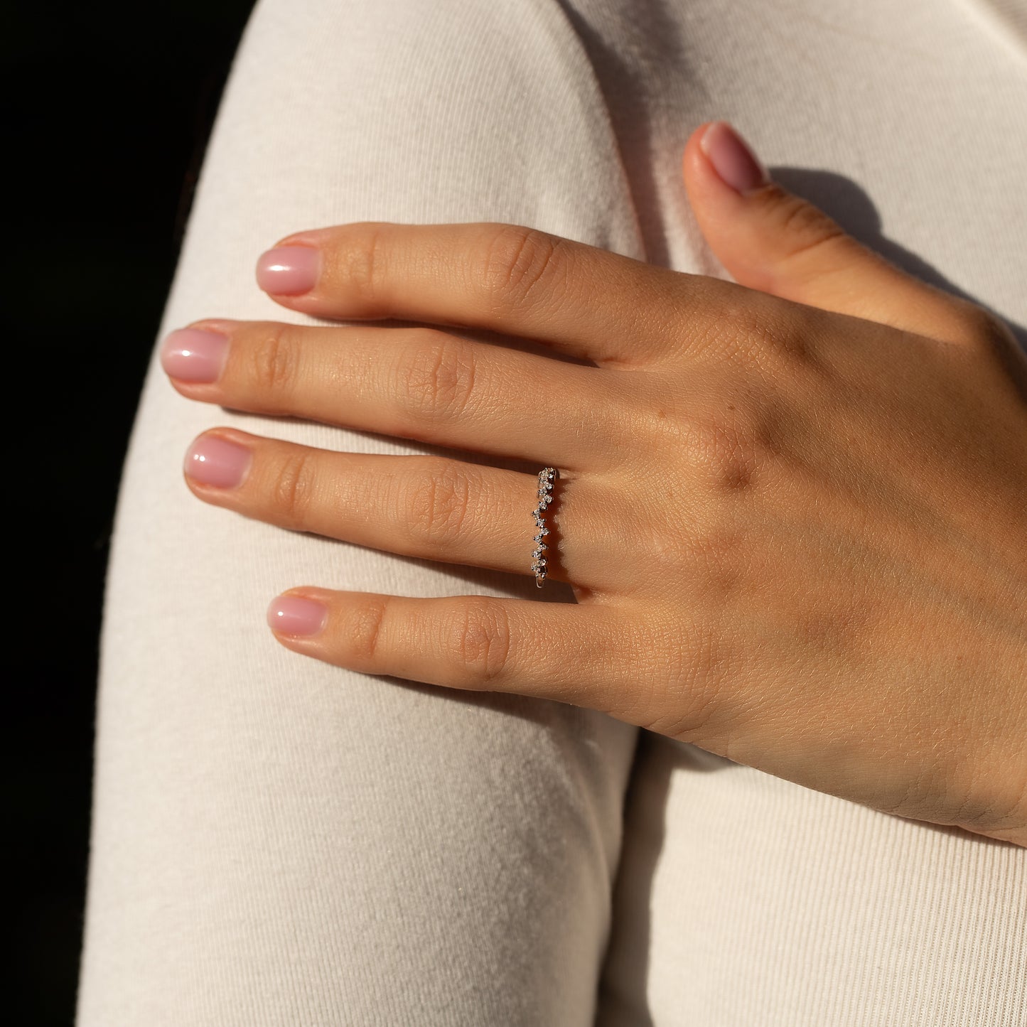 Women Minimalist Elegant 925 Sterling Silver CZ Cluster Wedding Band