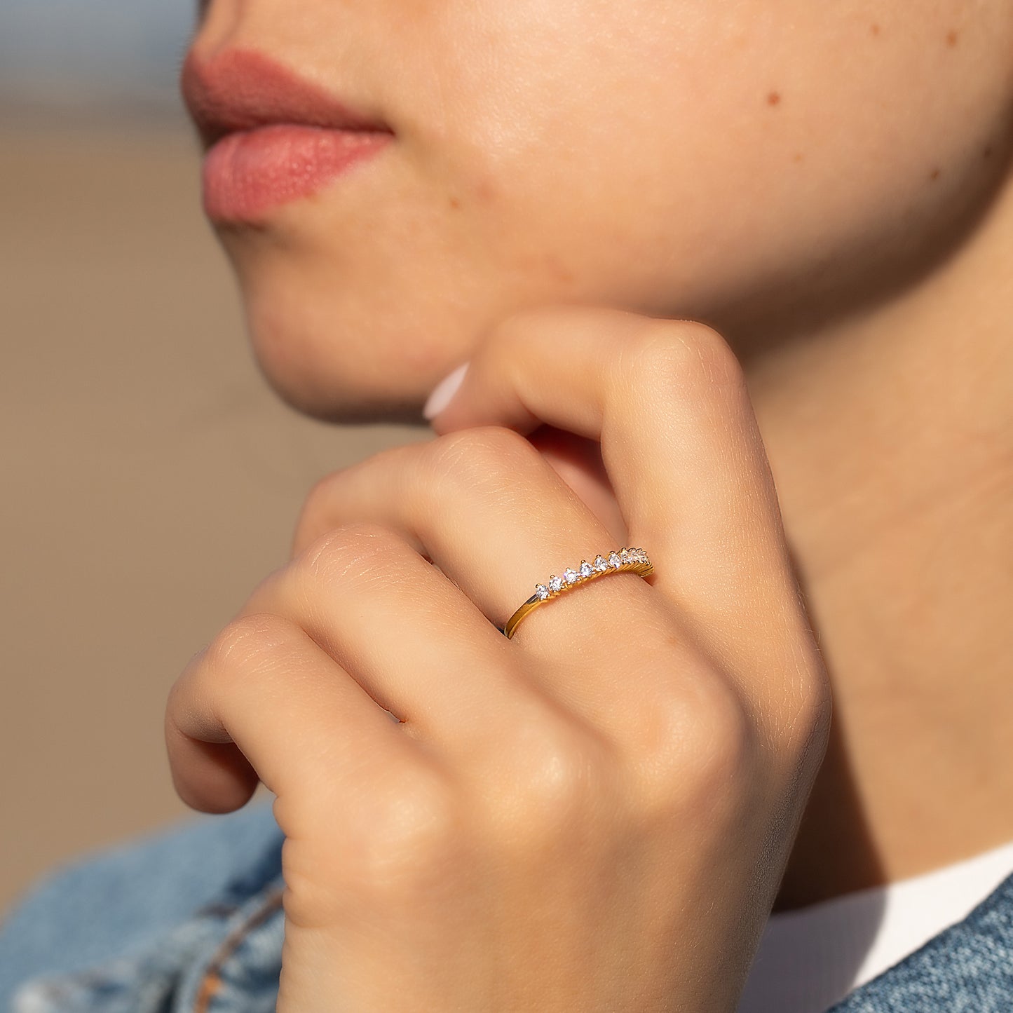 Women Dainty 18K Yellow Gold Vermeil Silver CZ Promise Ring