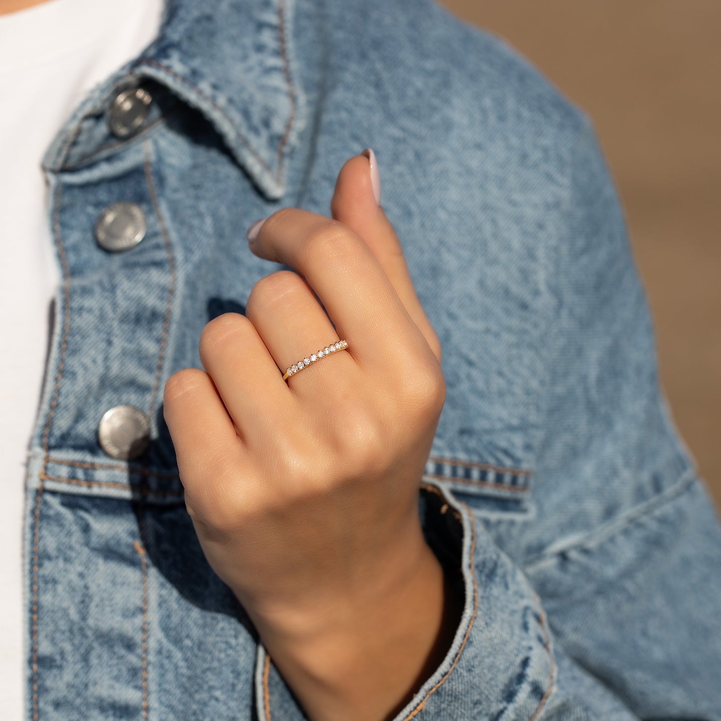 Women Dainty 18K Yellow Gold Vermeil Silver CZ Promise Ring