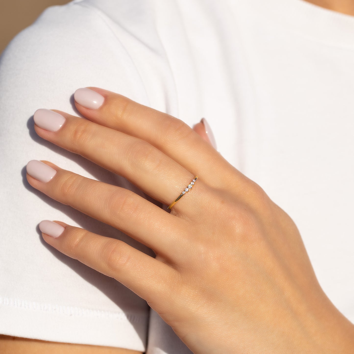 Dainty 18K Gold Vermeil Silver CZ Curved Stacking Ring or Chevron Wedding Band