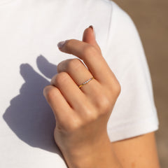 Dainty 18K Gold Vermeil Silver CZ Curved Stacking Ring or Chevron Wedding Band
