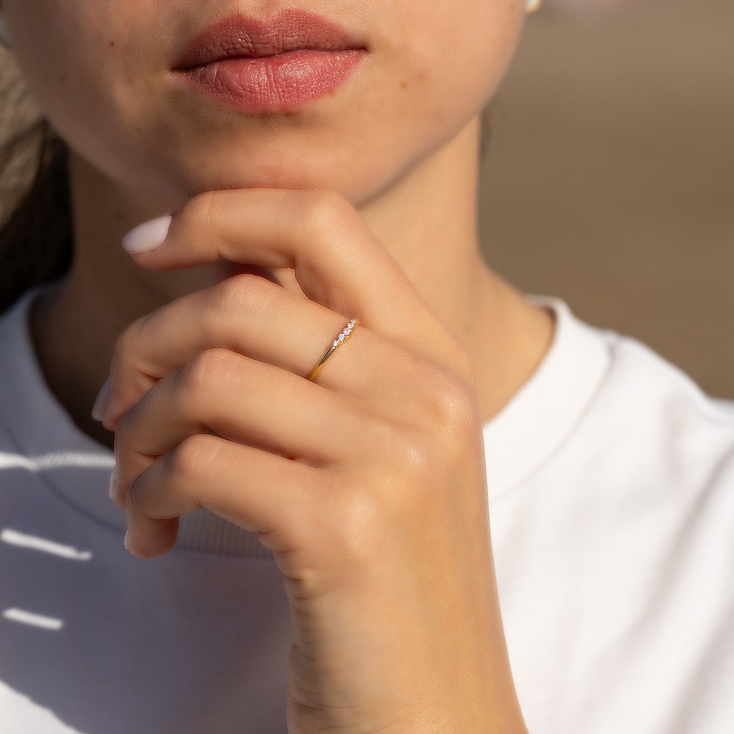 Dainty 18K Gold Vermeil Silver CZ Curved Stacking Ring or Chevron Wedding Band