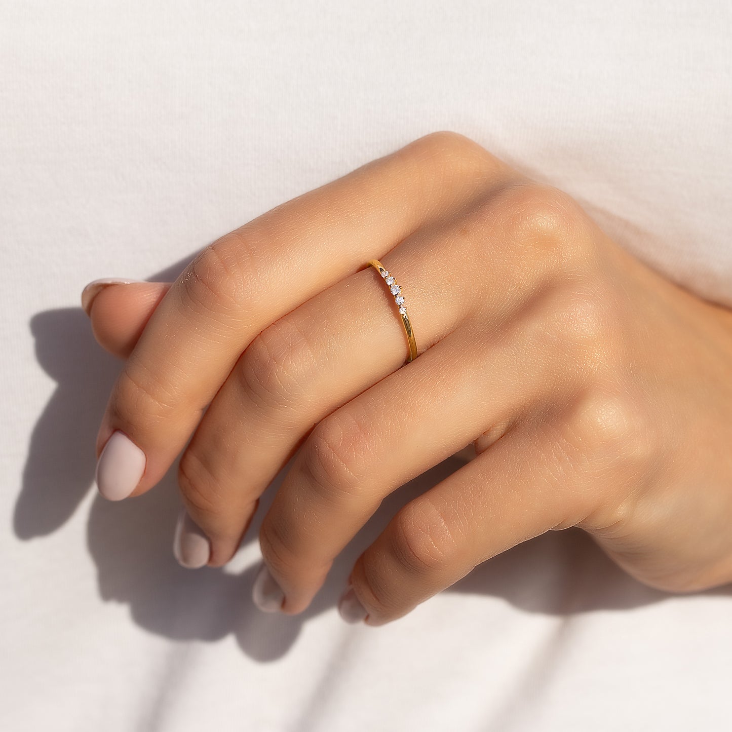Dainty 18K Gold Vermeil Silver CZ Curved Stacking Ring or Chevron Wedding Band